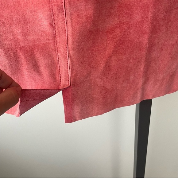 Danier Leather Pink 100% Suede Leather Midi Skirt Size 12 - Picture 3 of 8
